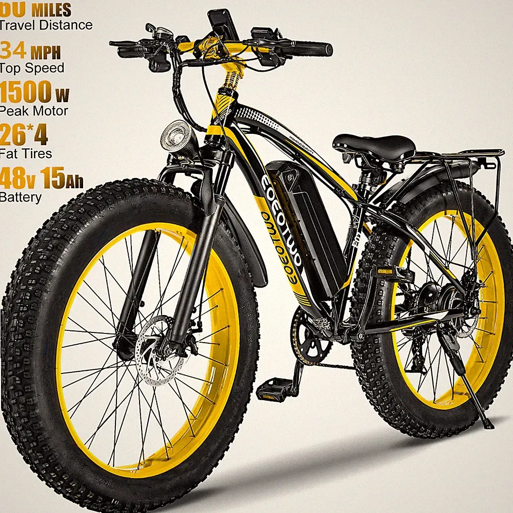 1500W Electric Mountain Bike for Adults 26" Fat Tire 34MPH 48V Off-Road Bicycle
