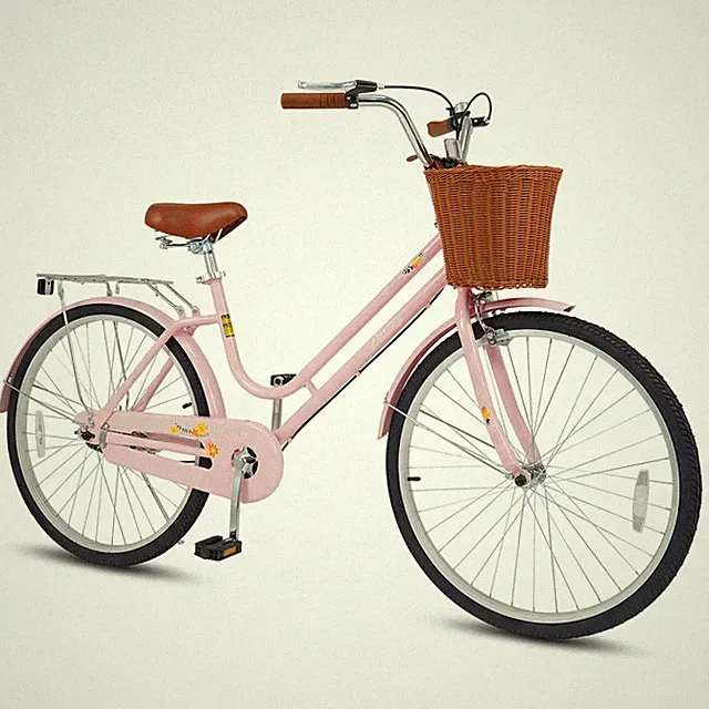 26-Inch Beach Cruiser Bike,w/Adjustable Seat, Woven Basket & Rear Rack,Pink.