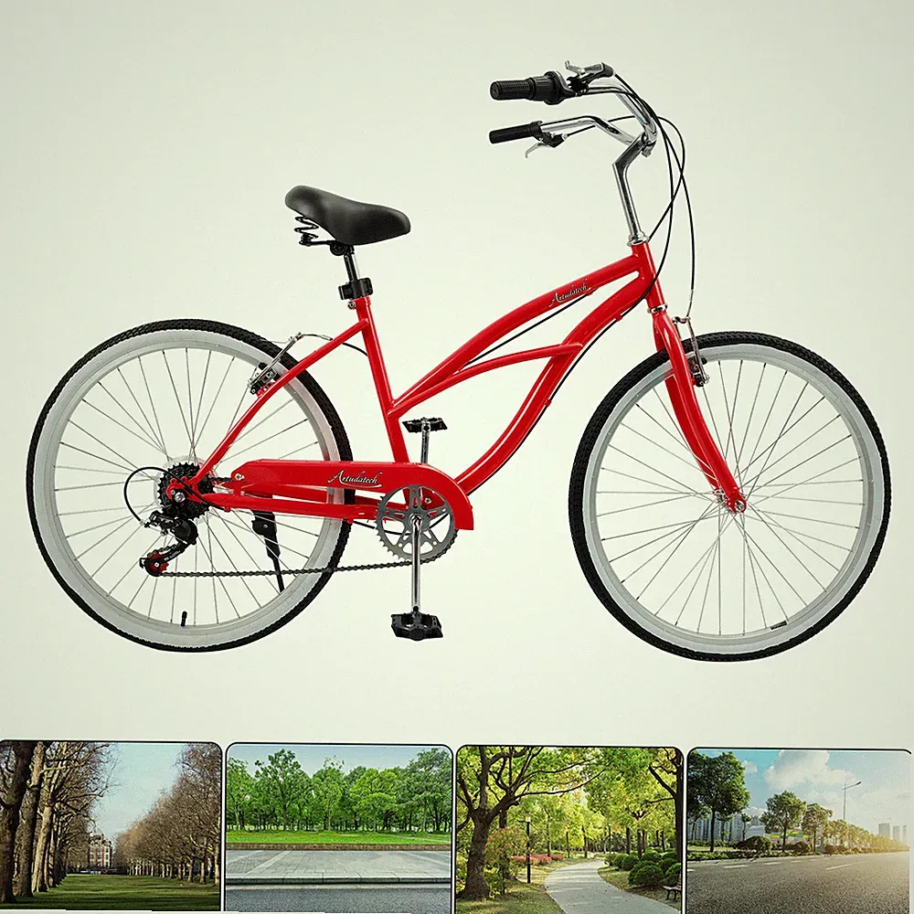 26 Inches 7 Speed Women's Bicycle Girl's Urban Lady Beach Cruiser Bike Red