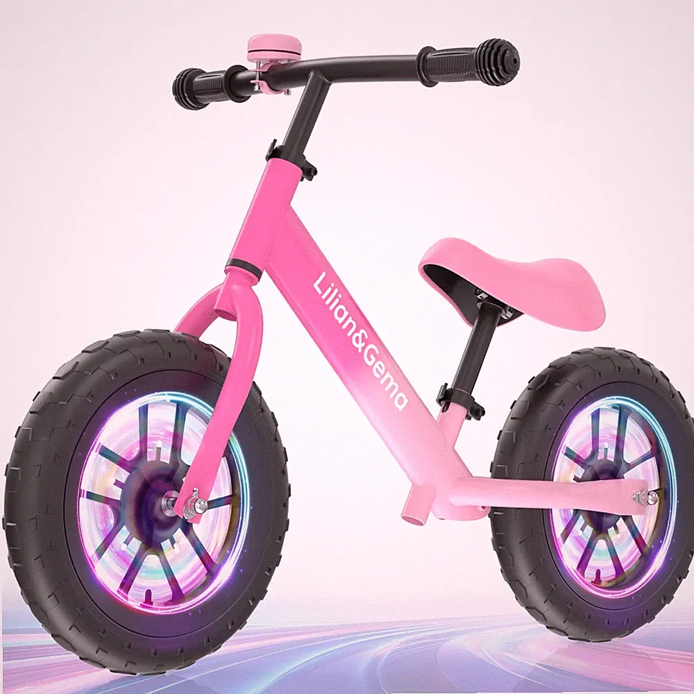 Balance Bike Colorful Lighting, 12'' Balance Bike for 2-5 Years Old with Adju...