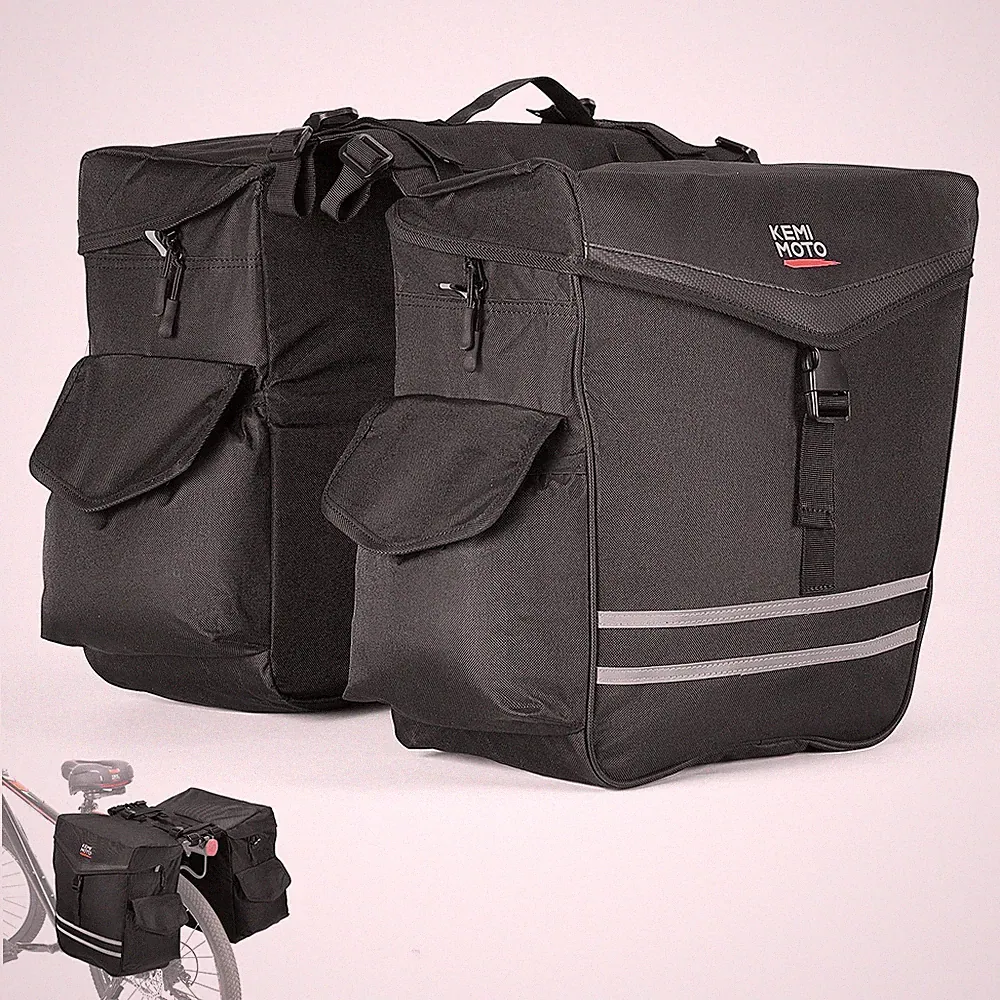 Bicycle Bike Panniers Bag 40L for Rear Rack Saddle Bags w/ Waterproof Rain Cover