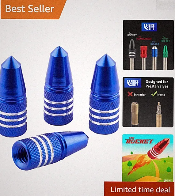 Protective and Stylish Bicycle Presta Valve Caps - Blue Anodized Aluminum 4-Pack