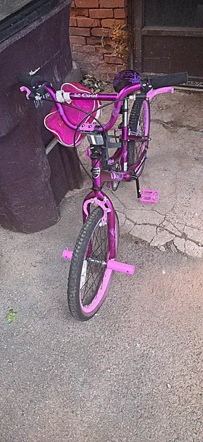 Purple & Pink BMX Bike w/ BMX Bar, Mechanical Rim Brakes, Front Reflector