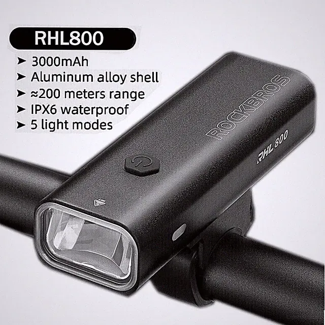 ROCKBROS Bike Front light 800 lumens Smart Headlight Type-C Charging Waterproof